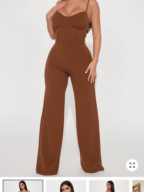 Fashion Nova Pants - Fashion Nova Chocolate Brown Wide-Leg Jumpsuit with Spaghetti Straps